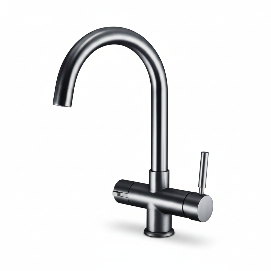 A modern high-arc single-handle kitchen faucet with a matte black finish and a side lever handle, shown against a plain white background.