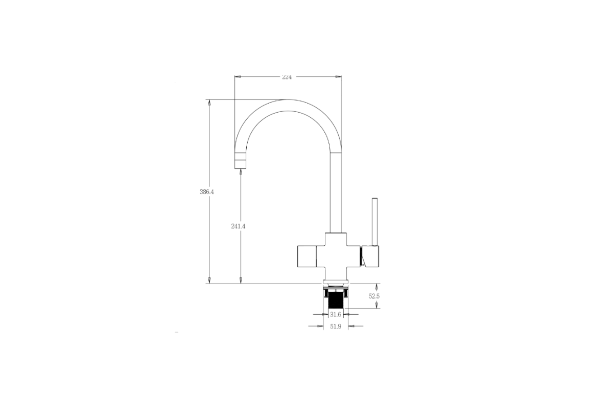 Technical drawing of a kitchen faucet with dimensions. neotap