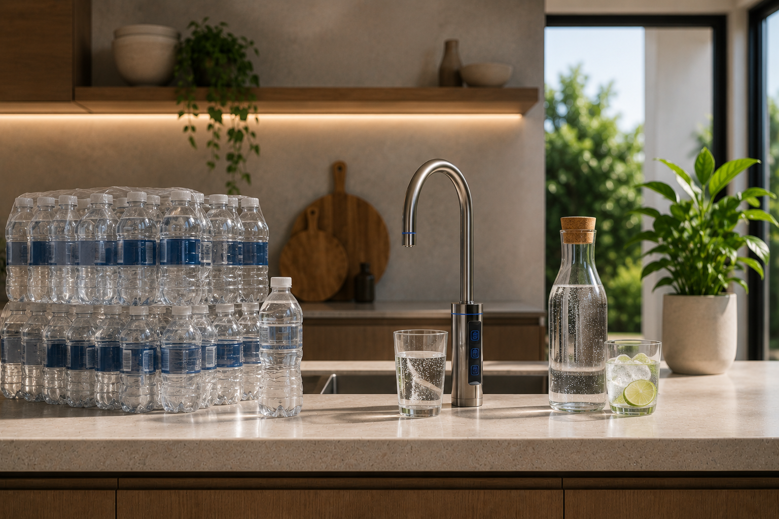 Neotap Touch is more cost effective than bottle sparkling water. Neotap touch on a kitchen bench