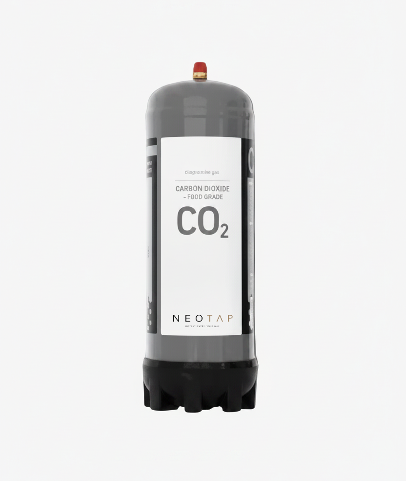 CO2 tank with a label on a white background NEOTAP