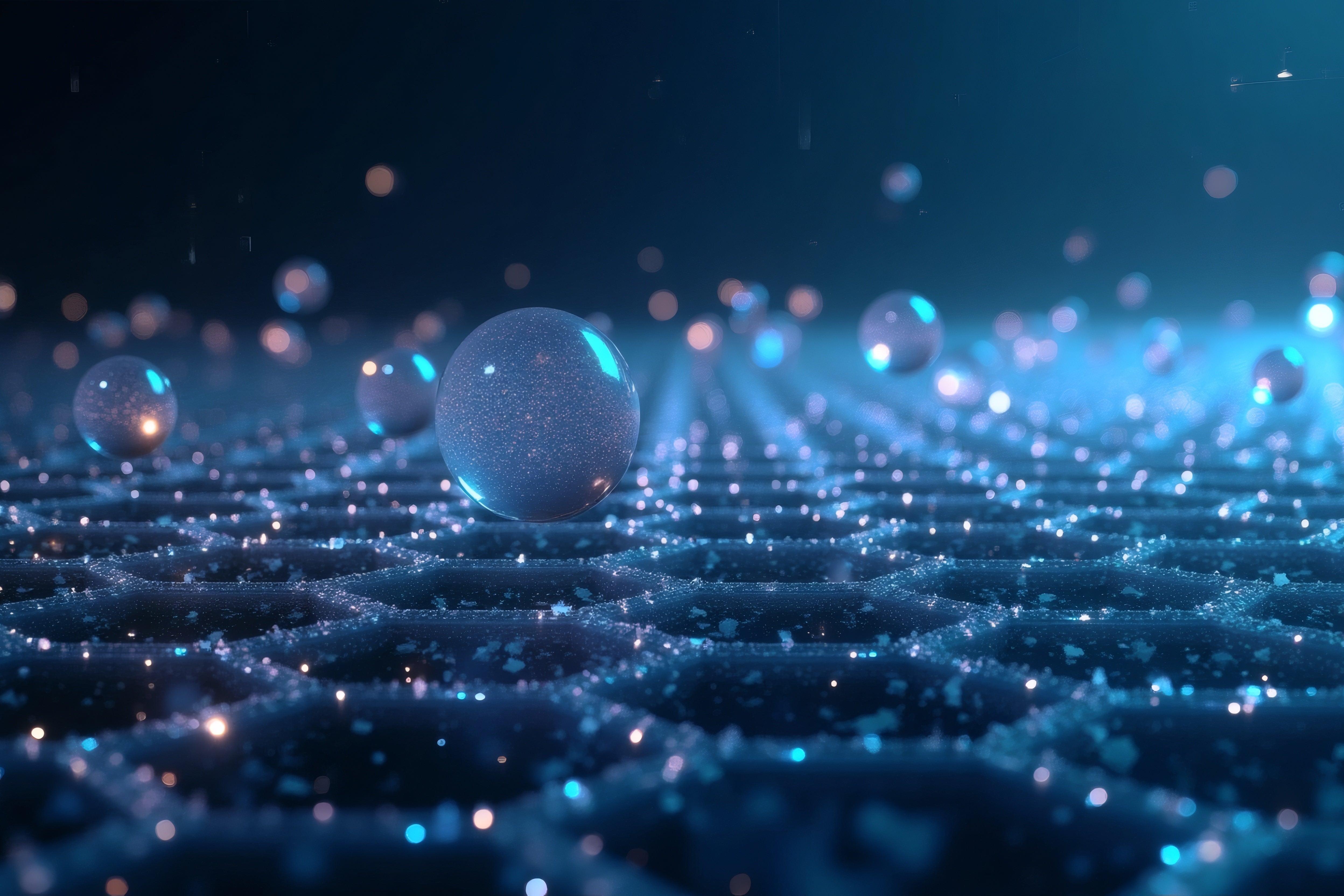 Blue glowing sphere on a textured surface with light rays