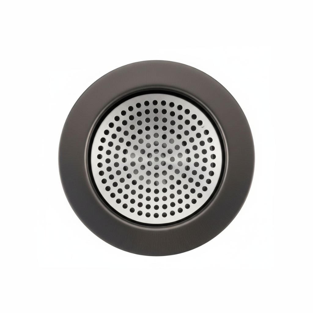 Round metallic object with perforated design on a white background. Drip Tray Neotap Touch Gunmetal